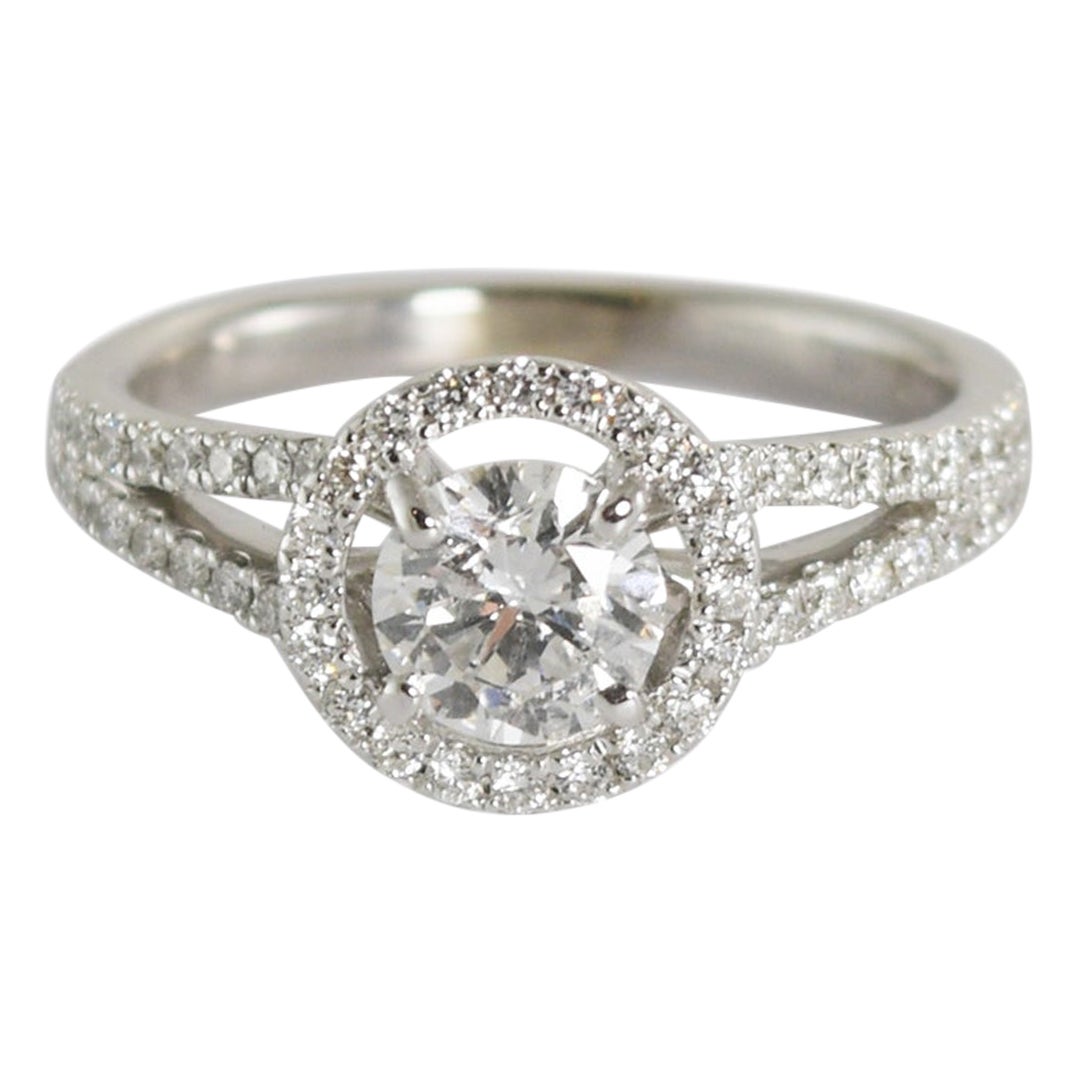 14K White Gold GIA Certified Diamond Halo Ring 0.97ct