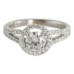 14K White Gold GIA Certified Diamond Halo Ring 0.97ct