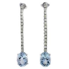 Diamonds and Aquamarine Gold Earrings