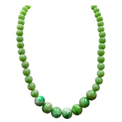 Collana imperiale con perline di giada birmana 13,50-10 mm A. Silver 925