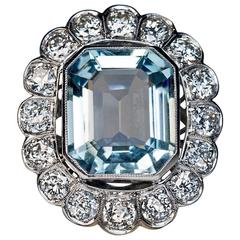 1920s Aquamarine Diamond Platinum Cluster Ring 11