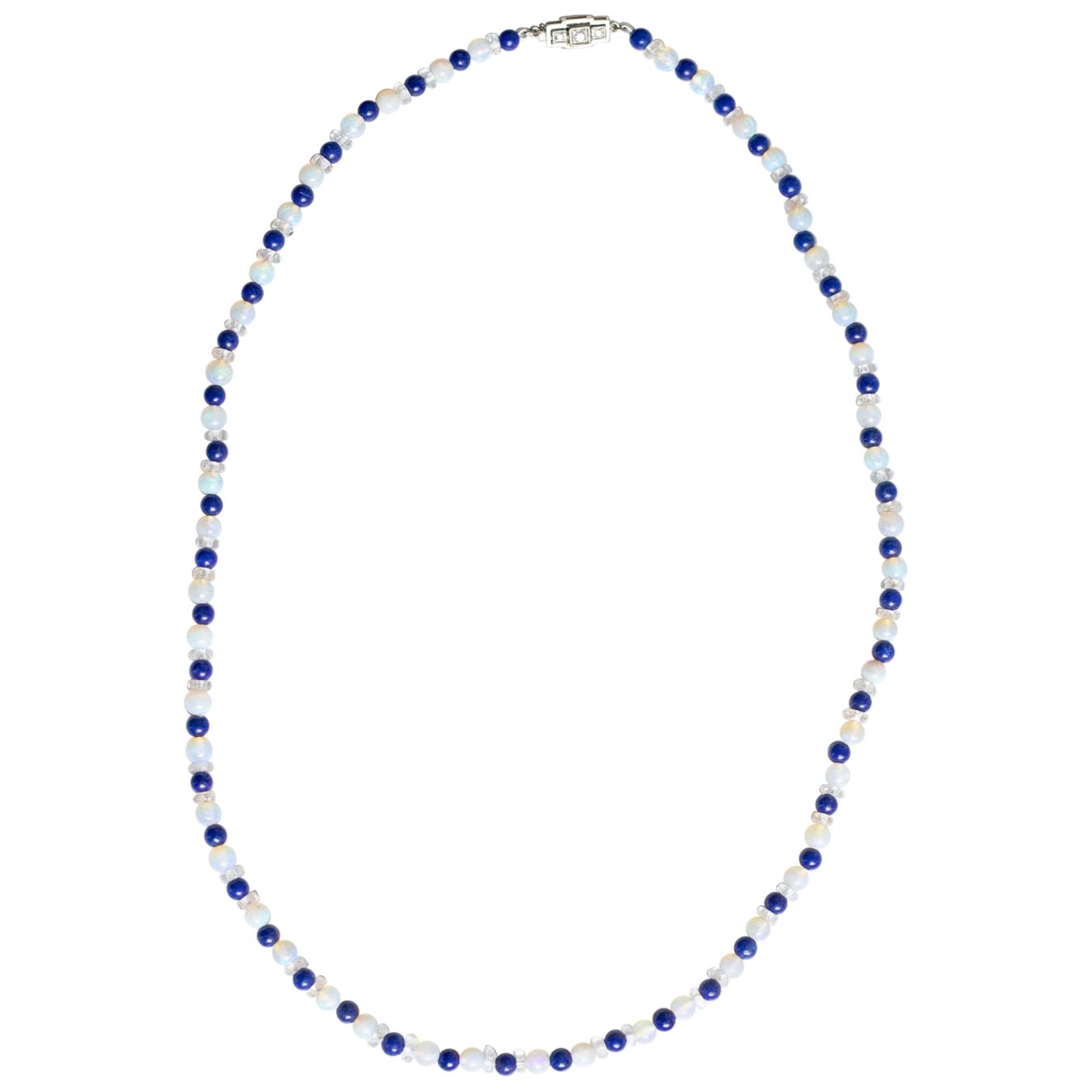 Opal, Lapis Lazuli, Rock Crystal Bead Necklace with Diamond Clasp