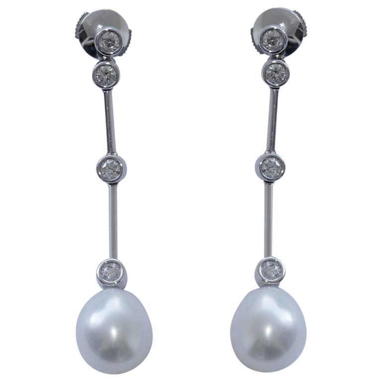 Chanel Pearl Diamond White Gold Earrings For Sale
