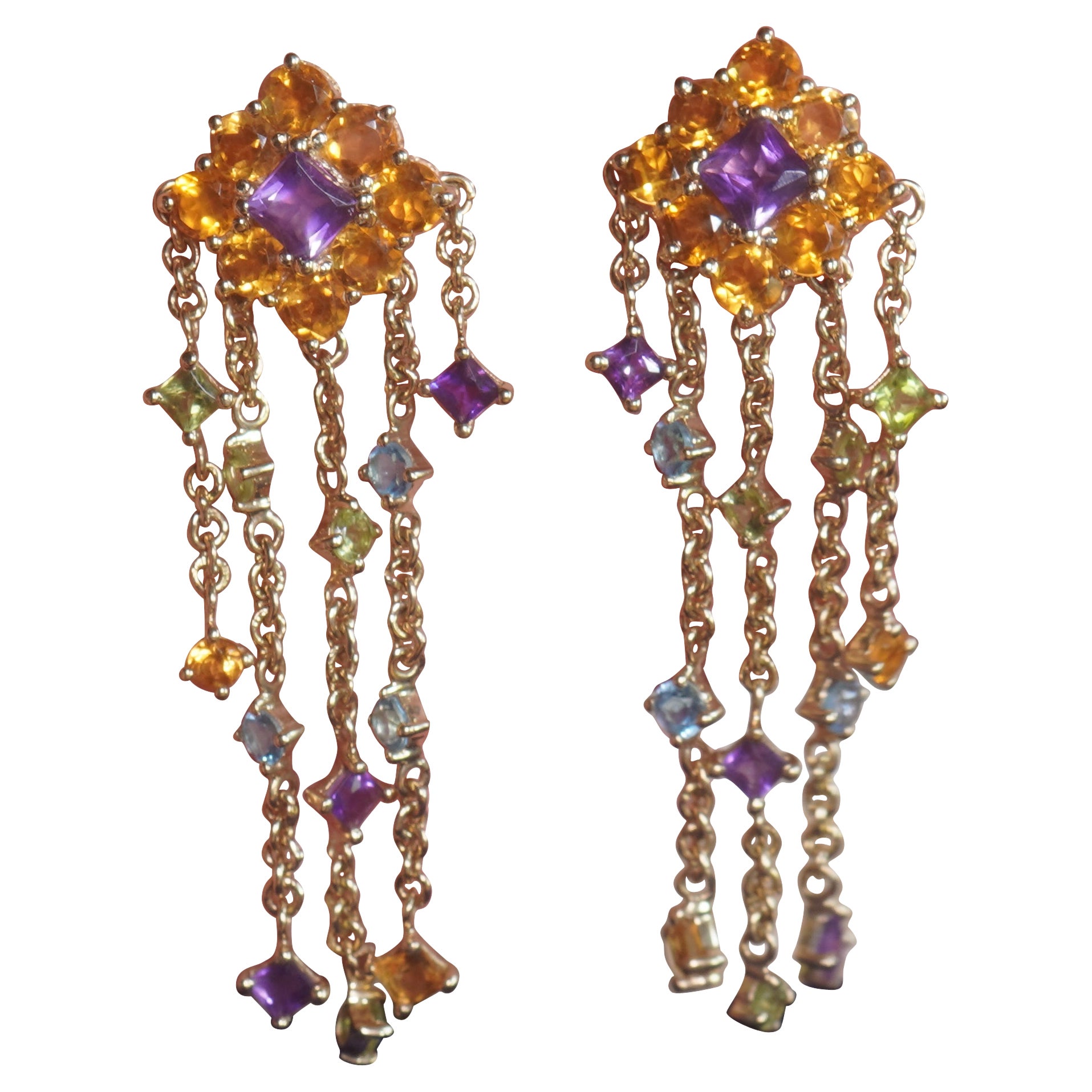 GIA 14K Earrings Amethyst Citrine Topaz Peridot Fine Vintage Gemstone 8.52 CTS