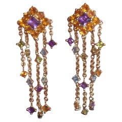 GIA 14K Earrings Amethyst Citrine Topaz Peridot Fine Vintage Gemstone 8.52 CTS