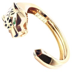 Cartier Panther Panthere Tavorite Onyx Yellow Gold Size 16 Bangle Bracelet
