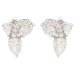 SI Clarity HI Color Pear Round Diamond Minimalist Stud Earrings 14k White Gold