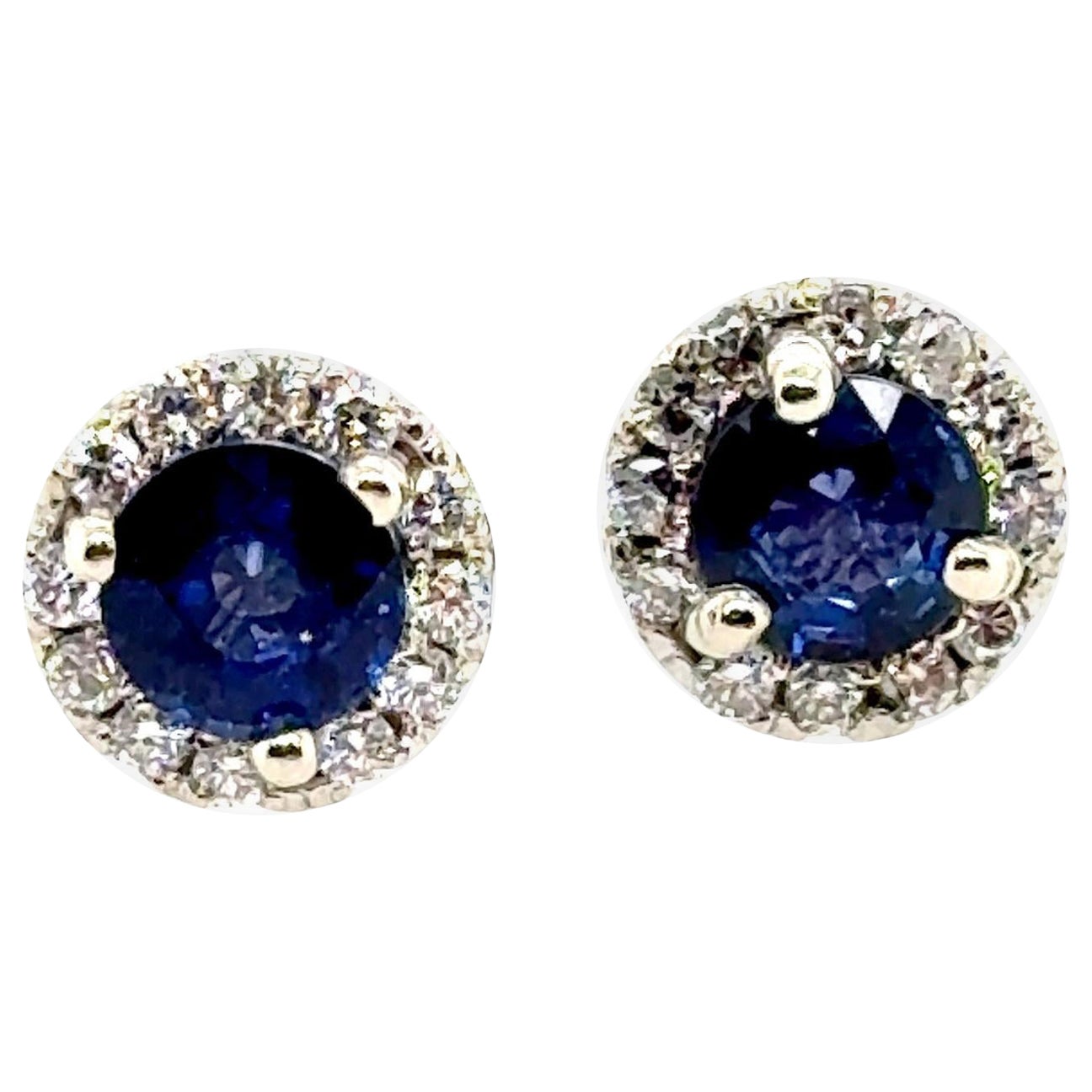 Pendientes de zafiro, diamante y halo 1,40 ct, oro blanco de 14 quilates, a estrenar en venta