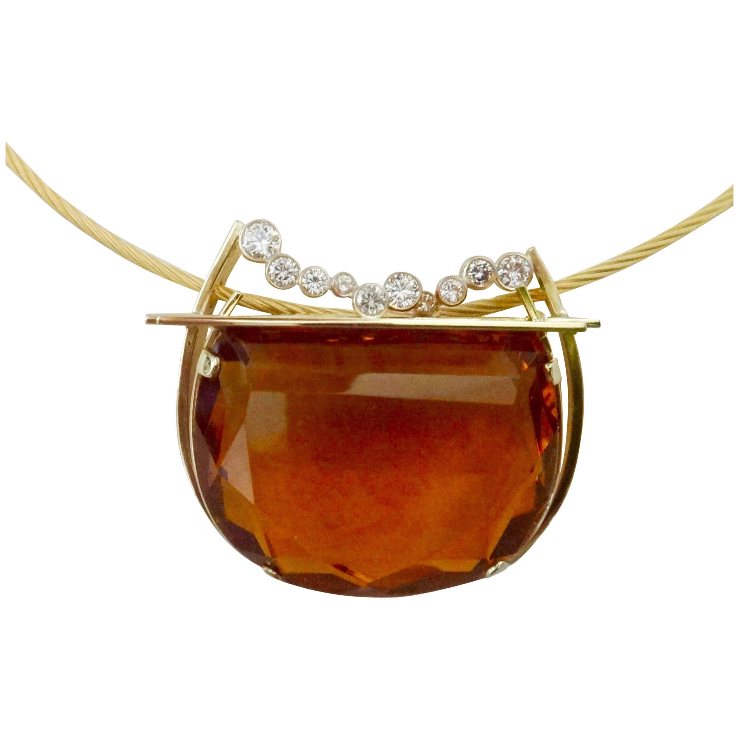 Michael Kneebone Fantasy Cut Citrine Diamond 18k Yellow Gold Pendant