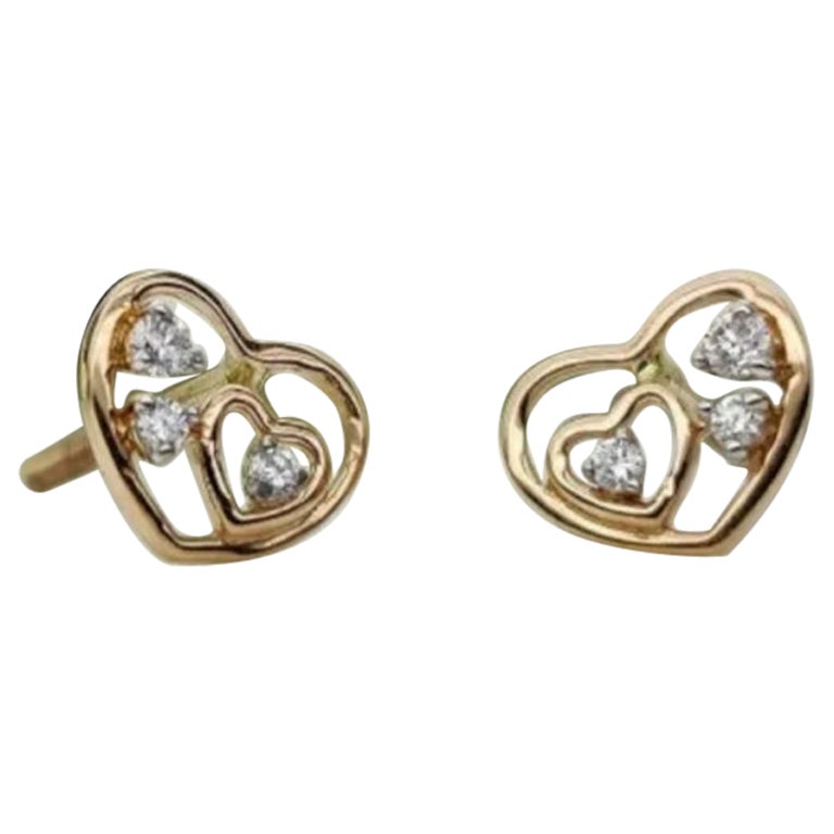 Boucles d'oreilles en forme de cœur, boucles d'oreilles en or massif 14k avec diamants ronds en forme de cœur.