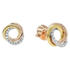 Intertwined Tri-Color Kreis Ohrring 14k Solid Gold Diamond Jahrestag Ohrring.