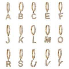 Initial Name Ohrring 14K Massivgold Diamant-Creolen-Ohrring Weihnachtsgeschenk für Mutter.