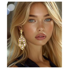 Judith Ripka Diamond and Rose Quartz chandelier drop Earring in 18kt Gold