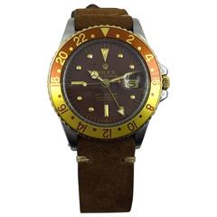 Vintage Rolex Stainless Steel Yellow Gold Oyster Perpetual GMT Master Auto Wristwatch 