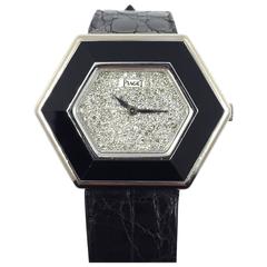 Piaget White Gold Onyx Pave Diamond Dial Manual Wind Wristwatch 