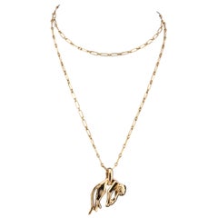 Cartier 18k Yellow Gold Panther Pendant Long Chain Necklace