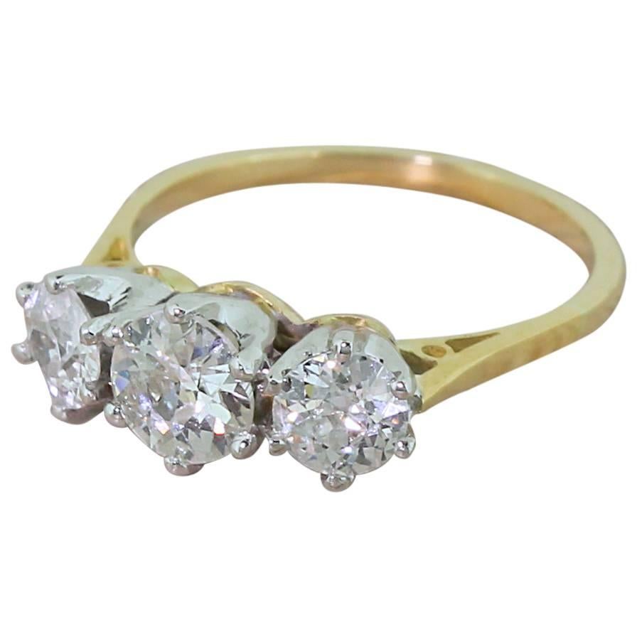 Art Deco 1.13 Carat Old European Cut Diamond Trilogy Ring, circa 1925