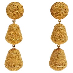 Orecchini pendenti in filigrana africana in oro giallo 21k, 46,2g