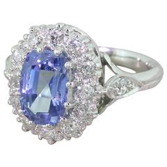 Mid Century Natural Sapphire & Old Cut Diamond Cluster Ring
