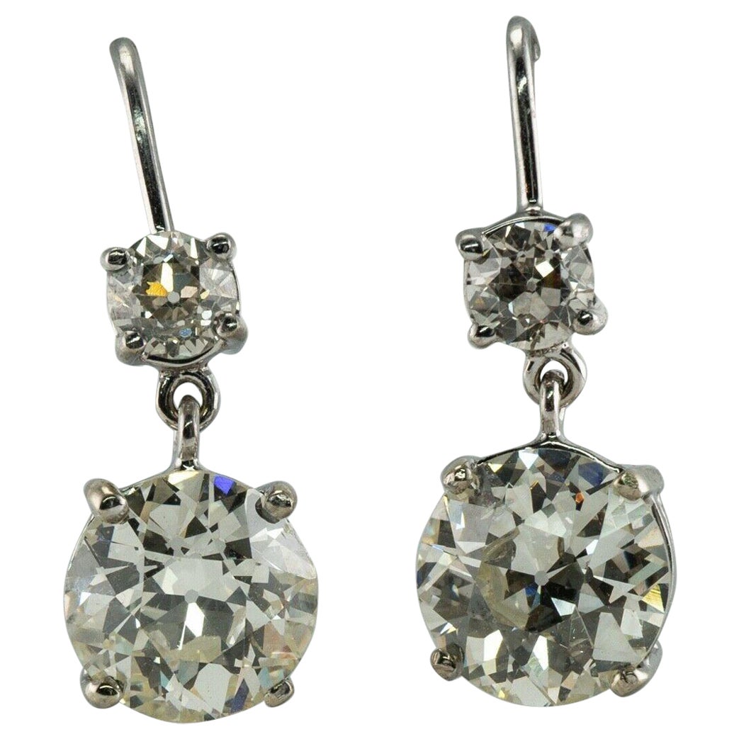 Old European Cut Diamond Earrings 18K White Gold 4.37 TDW