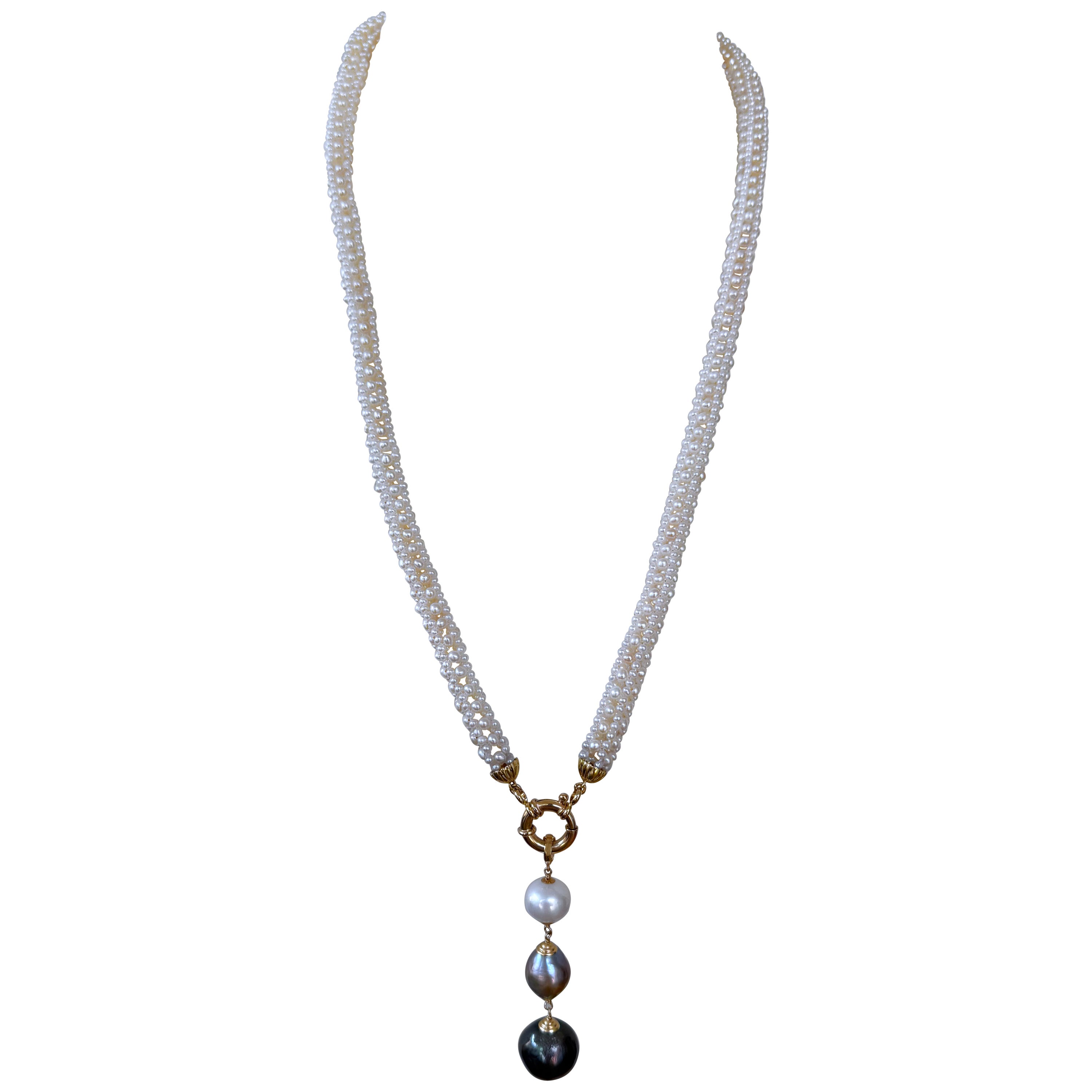Marina J., collier de mariage tissé de perles 3 dimensions avec pompons gradués