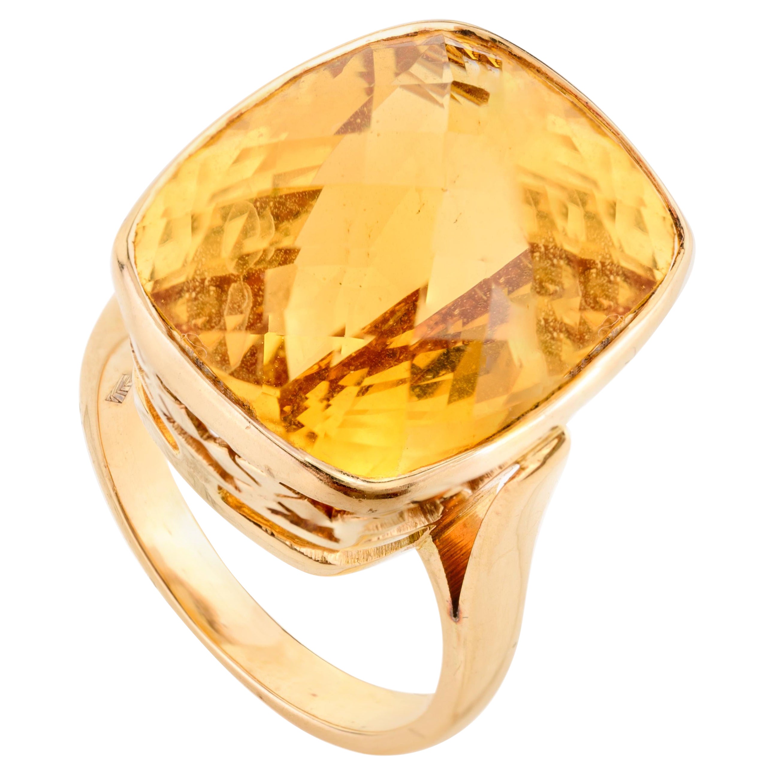 For Sale:  16.7 CTW Checker Cut Citrine Cocktail Ring Set in 18k Solid Yellow Gold Settings