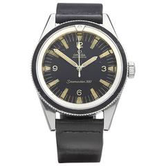 Retro Omega Stainless Steel Black Baton Seamaster 300 Wristwatch