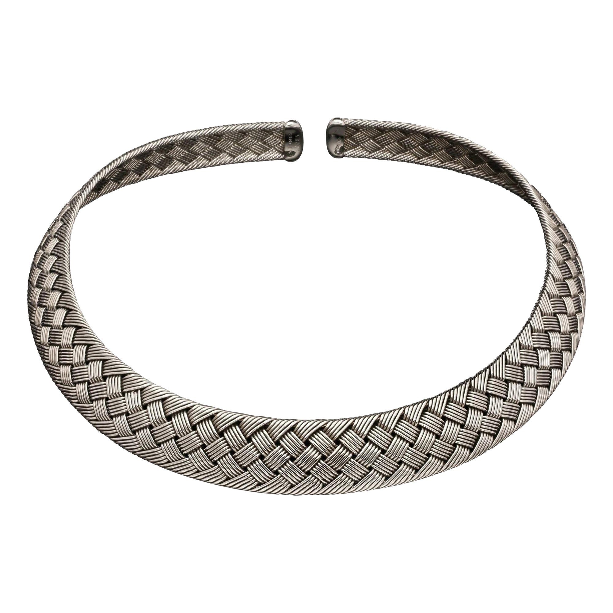 Hermes Simple Stylish 18ct White Gold Woven Torque Necklace, Circa 1990