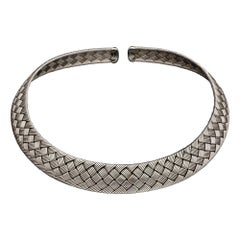 Hermes Simple Stylish 18ct White Gold Woven Torque Necklace, Circa 1990