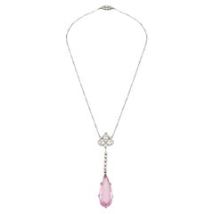 Edwardian Pink Topaz, Diamond and Platinum Pendant circa 1910