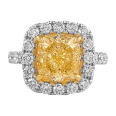 Alexander Beverly Hills GIA 5.03ct Cushion Fancy Yellow VVS1 Diamond Ring 18k