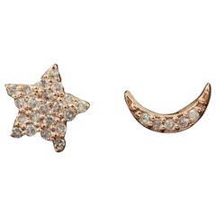 Natural Diamond Crescent Moon And Star Earring 14k Gold Party Earring Jewelry