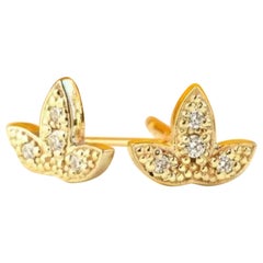 Natural Diamond 14K Gold Floral Stud Earring For Women Christmas Gift For Girls.