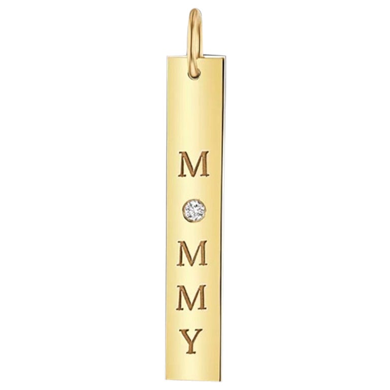 Mommy Vertical Tag Charm Pendant 14K Solid Gold Diamond Mom Pendant Valentine. For Sale