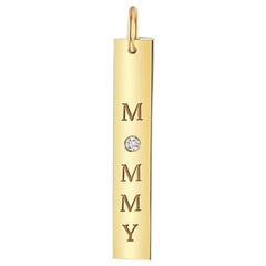 Mommy Vertical Tag Charm Pendant 14K Solid Gold Diamond Mom Pendant Valentine.