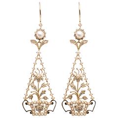 Monumental Floral Motif Diamond and Pearl Earrings 