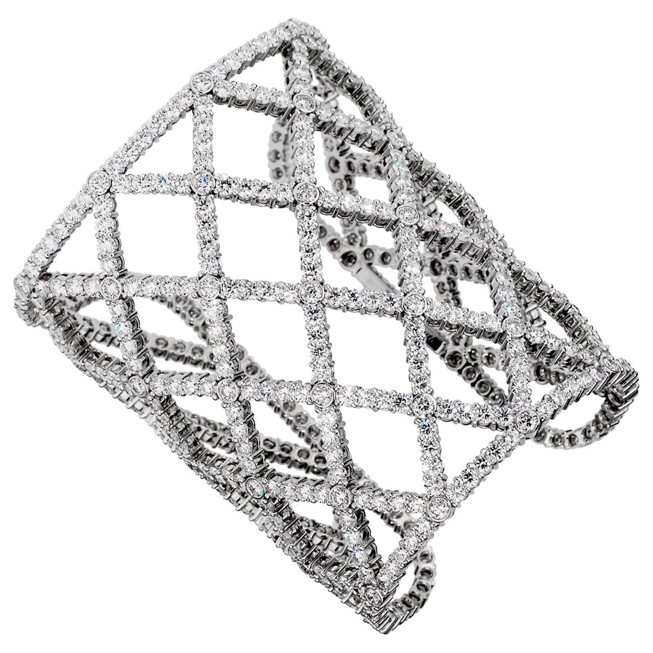 Boucheron 64.47ct Diamond 18k White Gold Cuff Bracelet