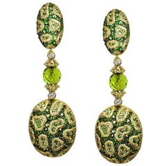 Diamond Chrome Diopside  Mint Grossularite Fine Lace Drop Earrings