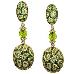  Diamond Chrome Diopside  Mint Grossularite Fine Lace Drop Earrings