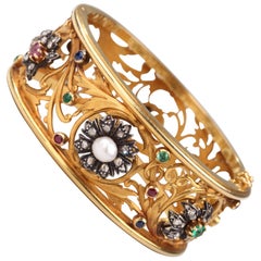 Antique Napoleon III Gem-set gold Cuff Bracelet