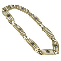 Antique Art Deco Sapphire Gold and Enamel Link Bracelet 