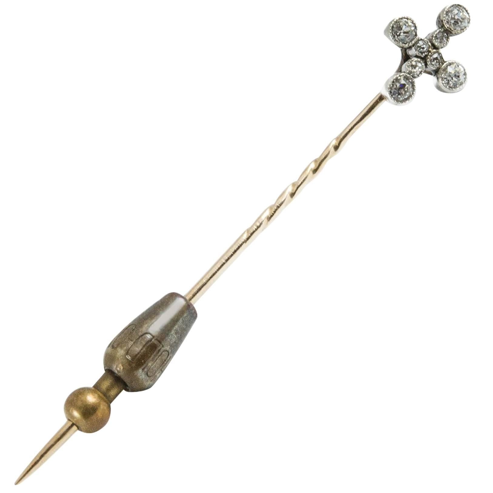 Antique Diamond Cross Stick Pin For Sale