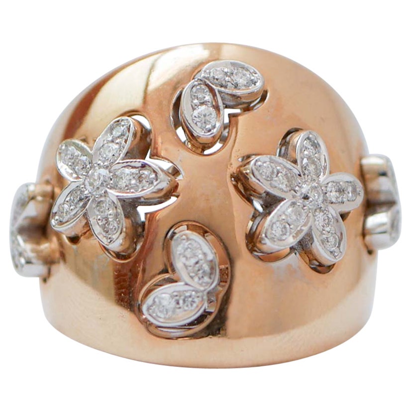 Diamonds, 18 Karat Rose Gold and White Gold Modern Ring.