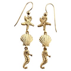 14 Karat Yellow Gold Sea Themed Dangle Earrings #19167