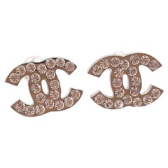 Chanel Classic Silver CC Crystal Medium Piercing Earrings