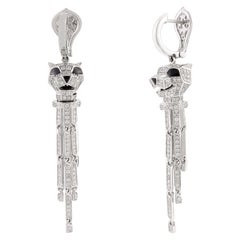 Exquisite Diamond Panther Dangle Drop Earrings 14k White Gold Fine Jewelry Gift