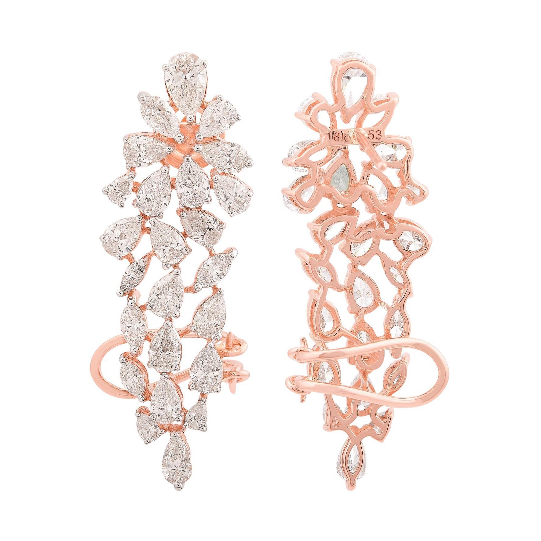 SI Clarity HI Color Marquise Pear Diamond Ear Cuff Earrings 18 Karat Rose Gold