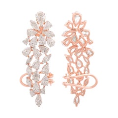 Boucles d'oreilles manchette en or rose 18 carats avec diamants taille poire marquise SI Clarity HI Color
