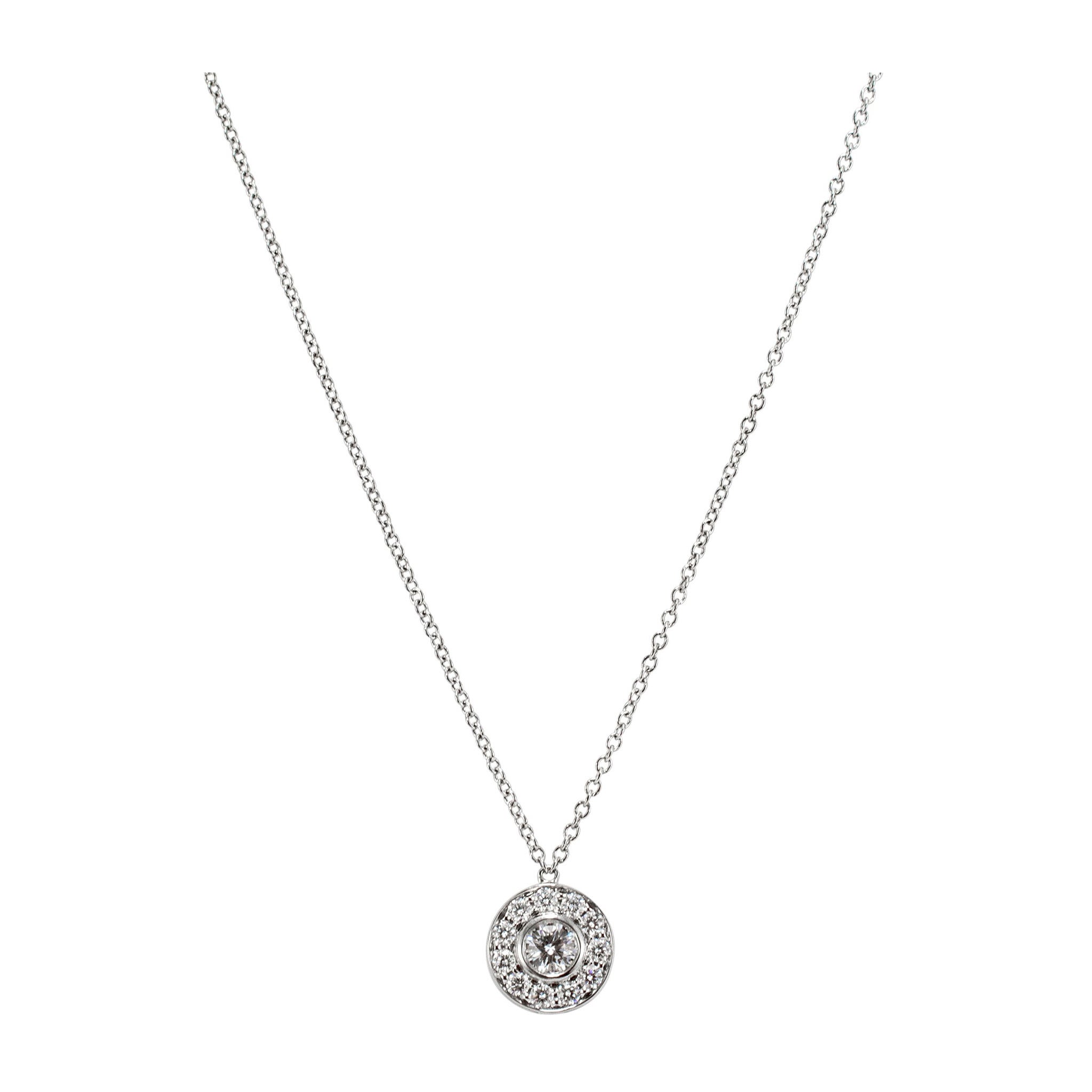 Tiffany & Co. Soleste Platinum Halo Diamond Pendant Necklace