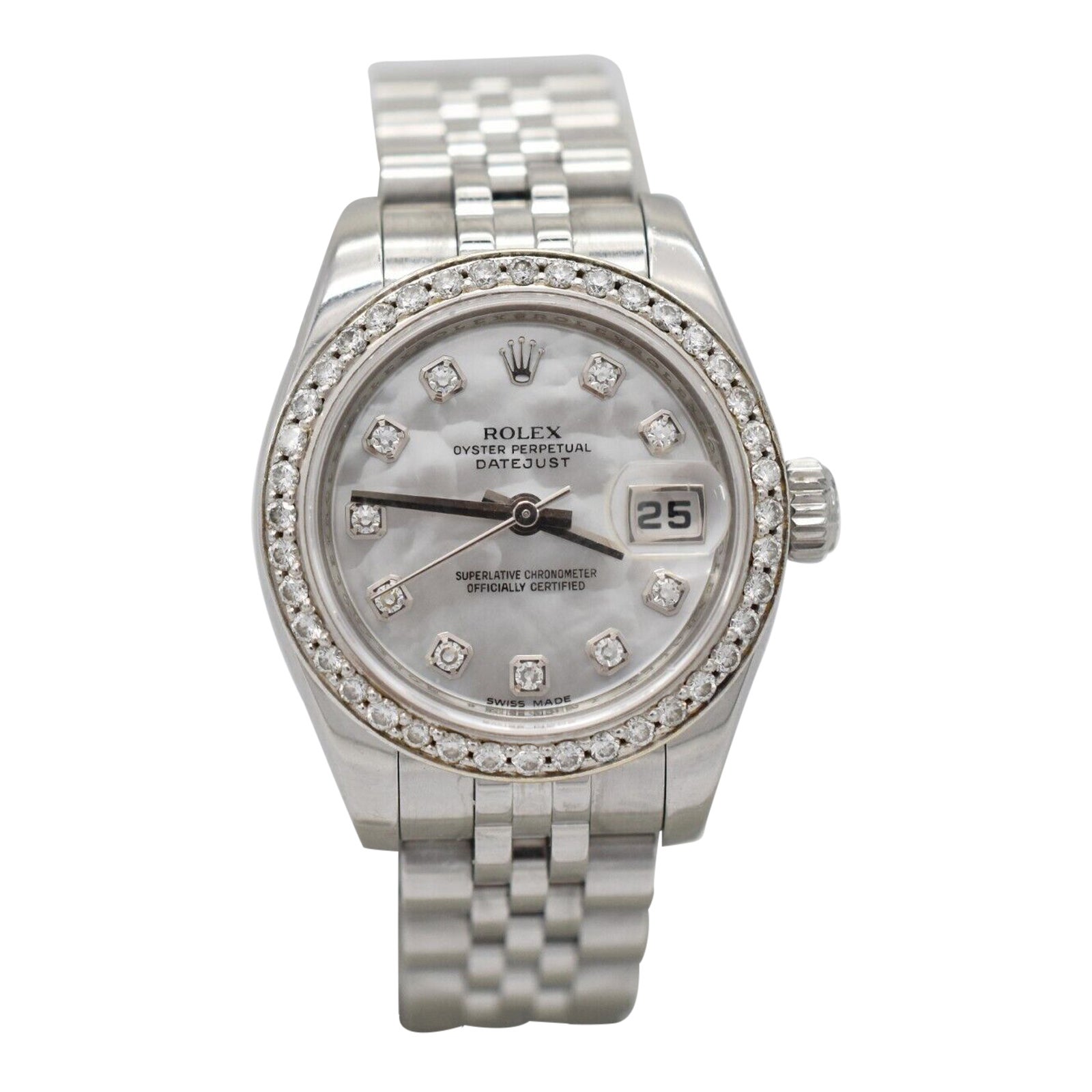 Rolex Ladies Datejust 179174 Acero inoxidable Jubilee Band Diamantes y Nácar en venta